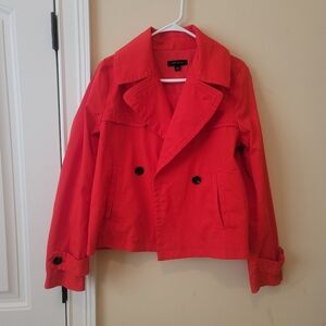 Ann Taylor Orange Cotton Double-Breasted Coat Jacket